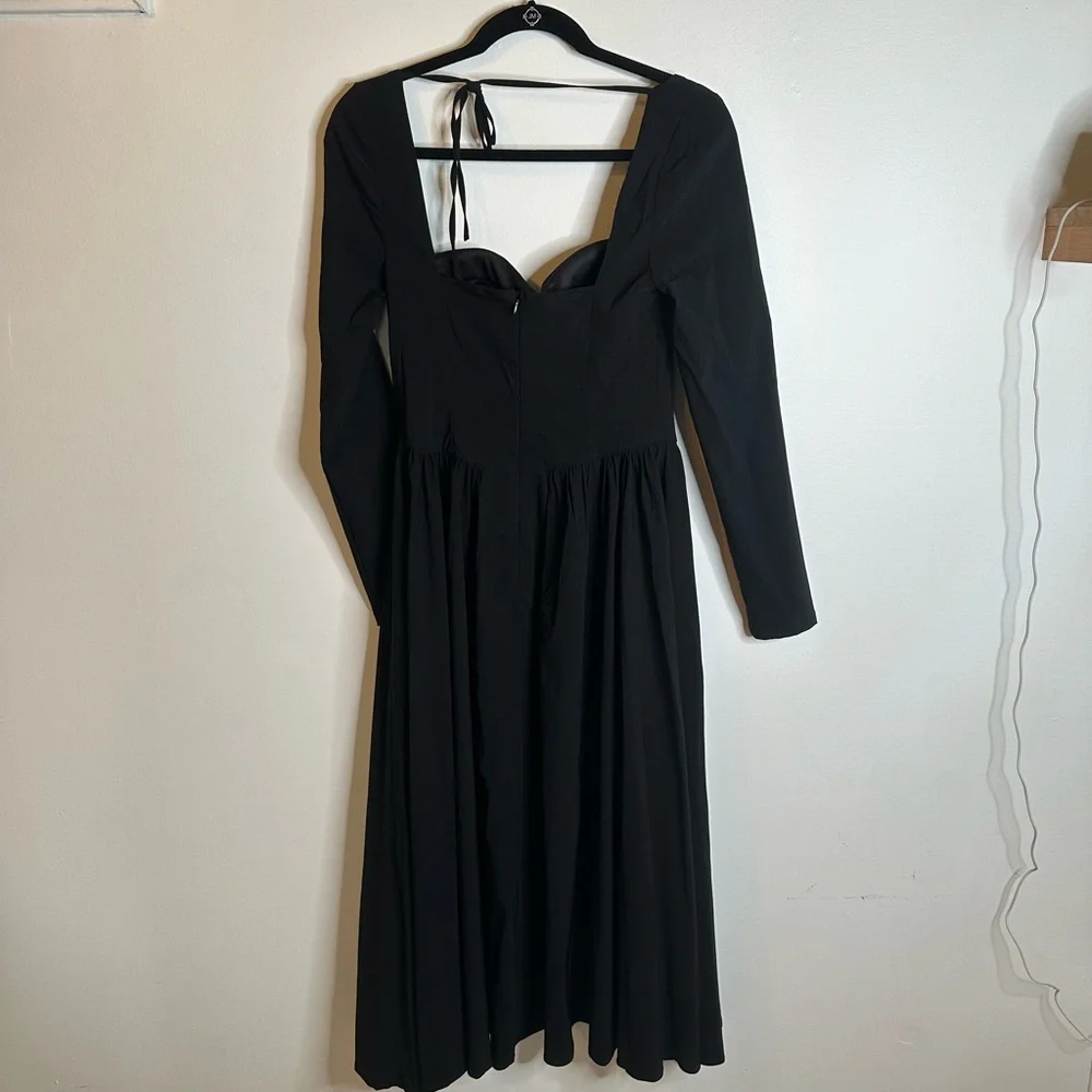 Sweetheart Neckline Elegant Black Long-Sleeve a-line Dress sz small - Picture 6 of 9